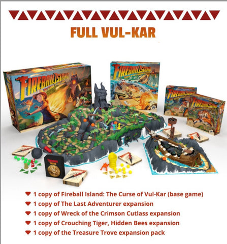 Fireball Island: The Curse of Vul-Kar - "The Full Vul-Kar" Kickstarter Bundle Including All Expansions, Printed Map, and Marbles